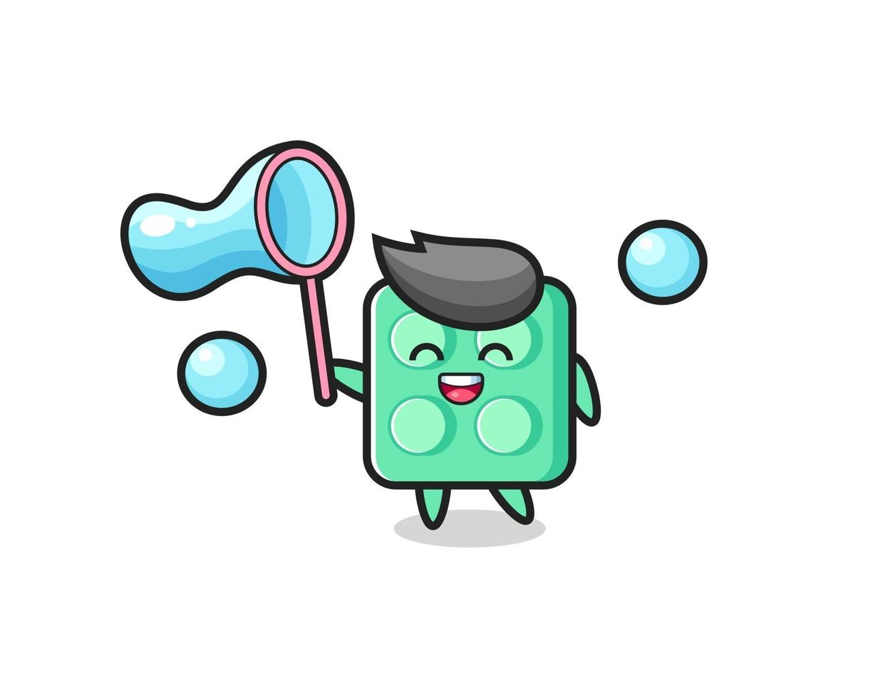 happy brick toy cartoon playing soap bubble vector