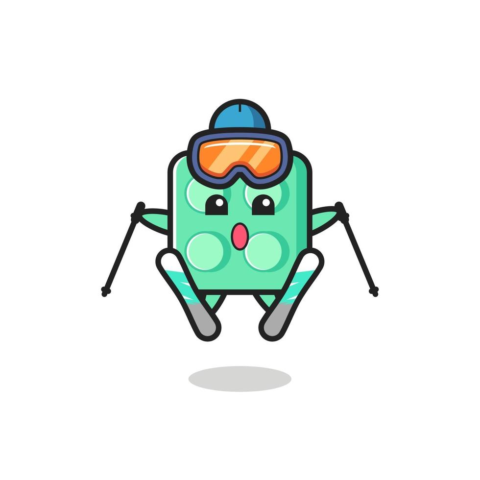 brick toy mascot character as a ski player vector