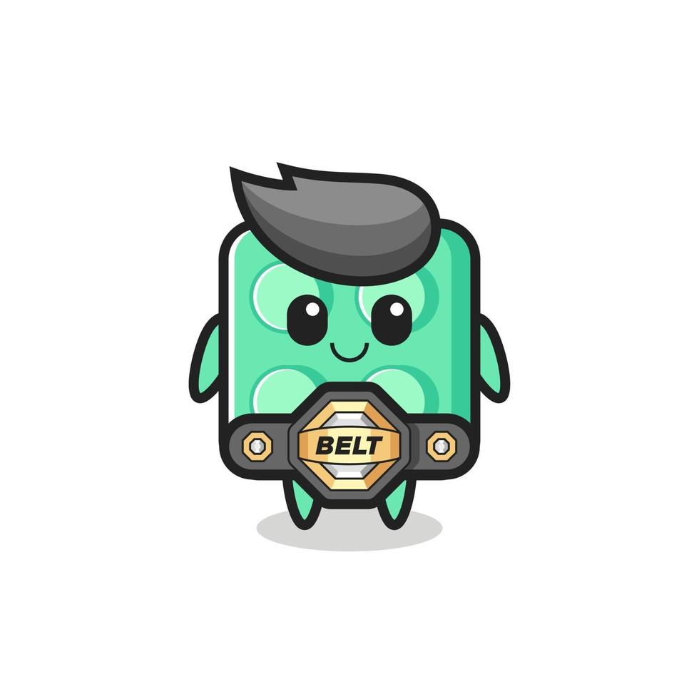 the MMA fighter brick toy mascot with a belt vector