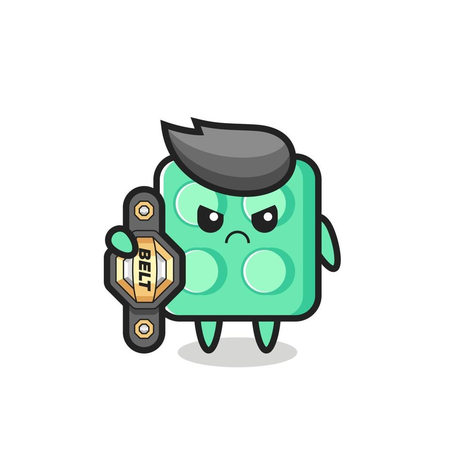 brick toy mascot character as a MMA fighter with the champion belt vector