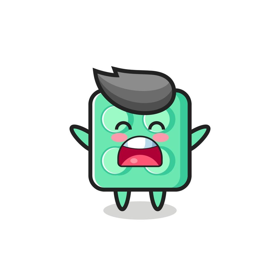 cute brick toy mascot with a yawn expression vector