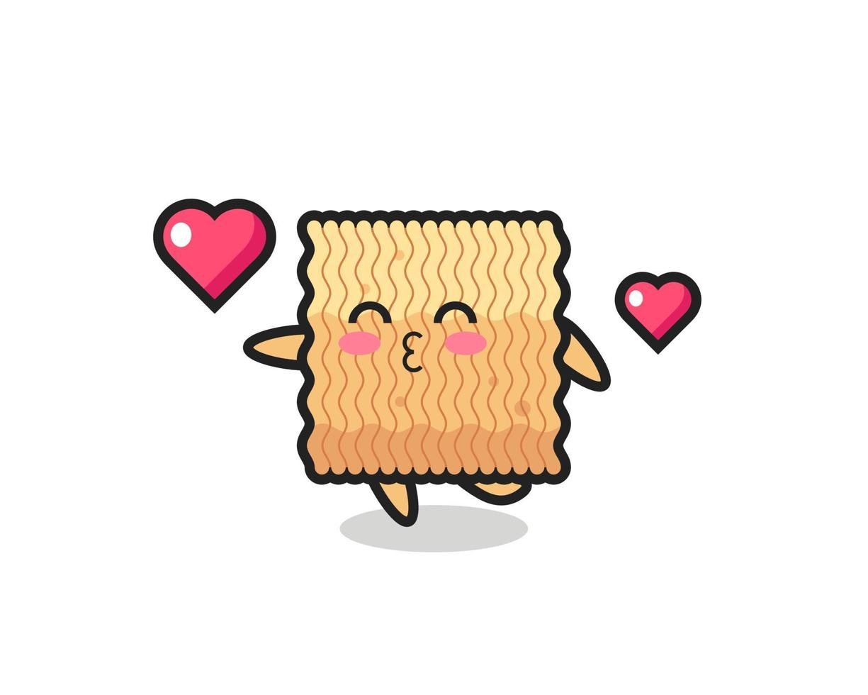 raw instant noodle character cartoon with kissing gesture vector