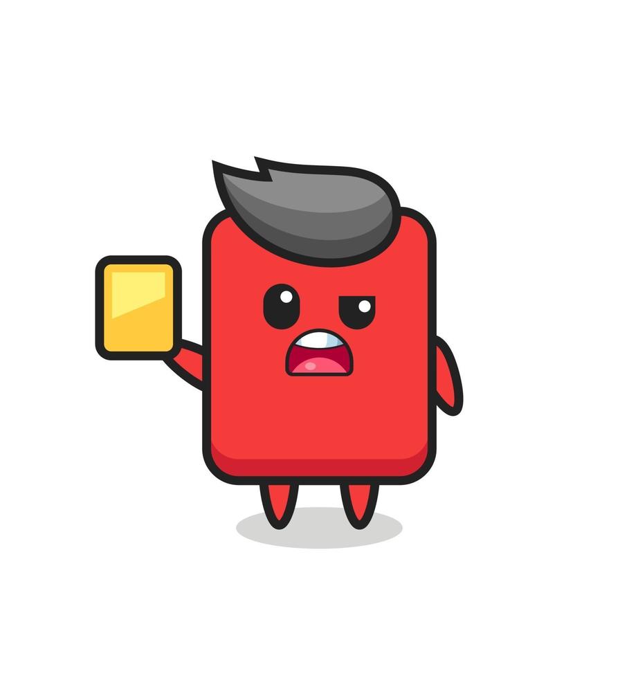 cartoon red card character as a football referee giving a yellow card vector