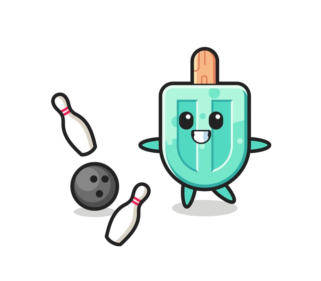 Character cartoon of popsicles is playing bowling vector