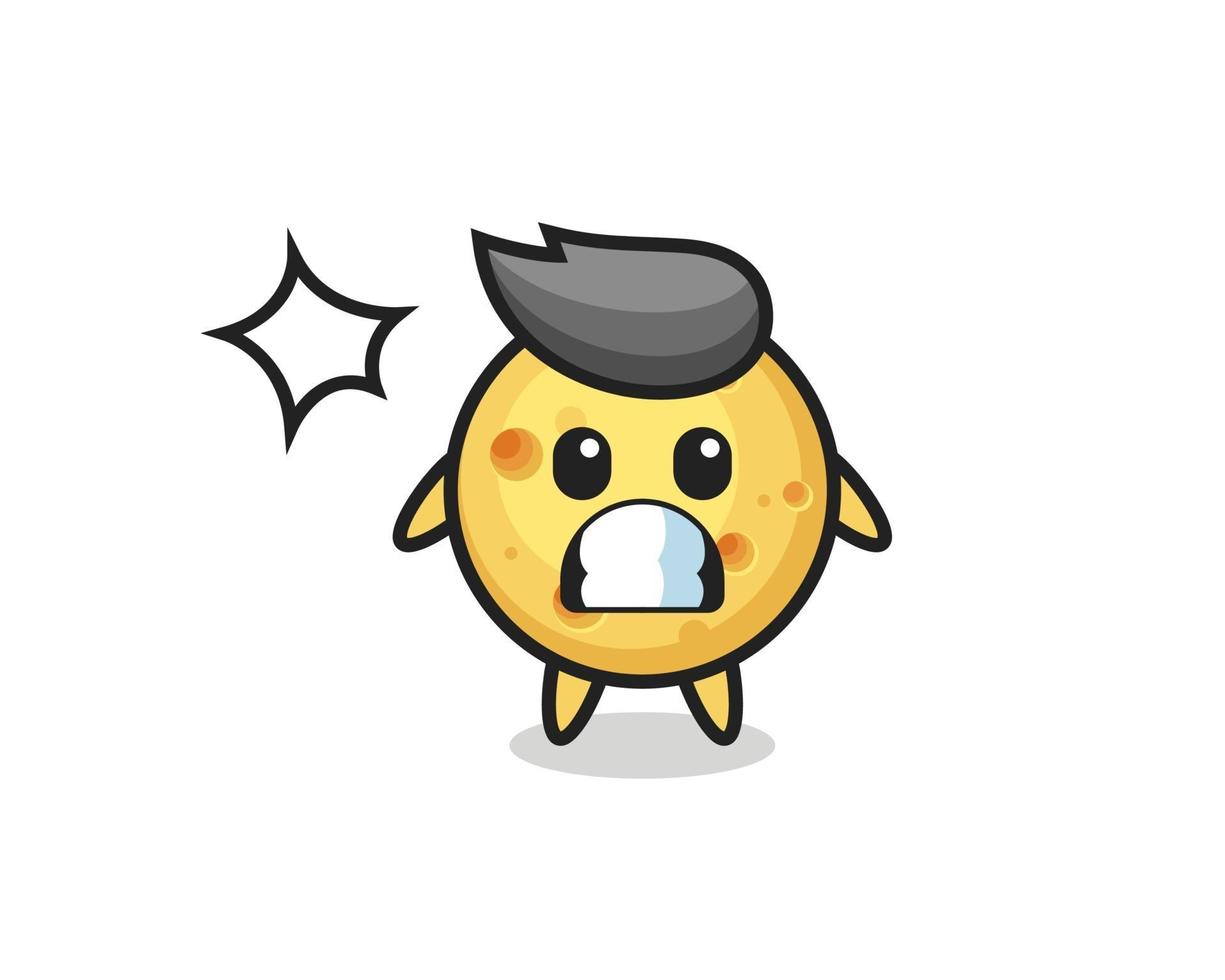 Caricatura de personaje de queso redondo con gesto de sorpresa vector