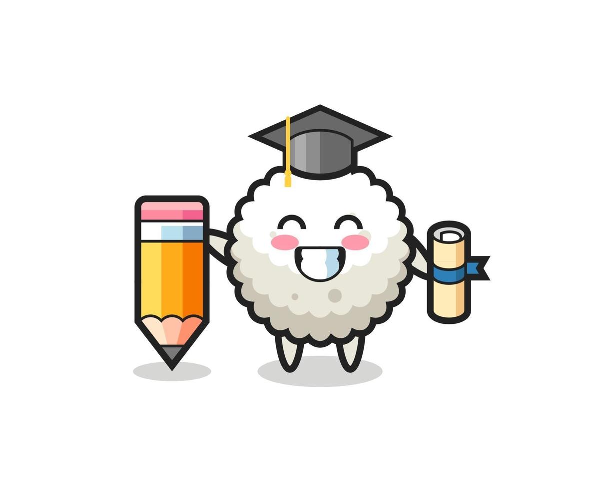 rice ball illustration cartoon is graduation with a giant pencil vector