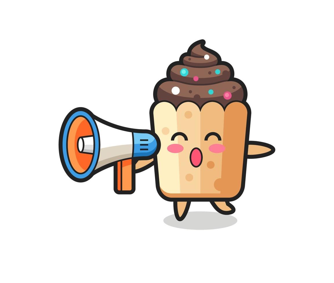 ilustración de personaje de cupcake sosteniendo un megáfono vector