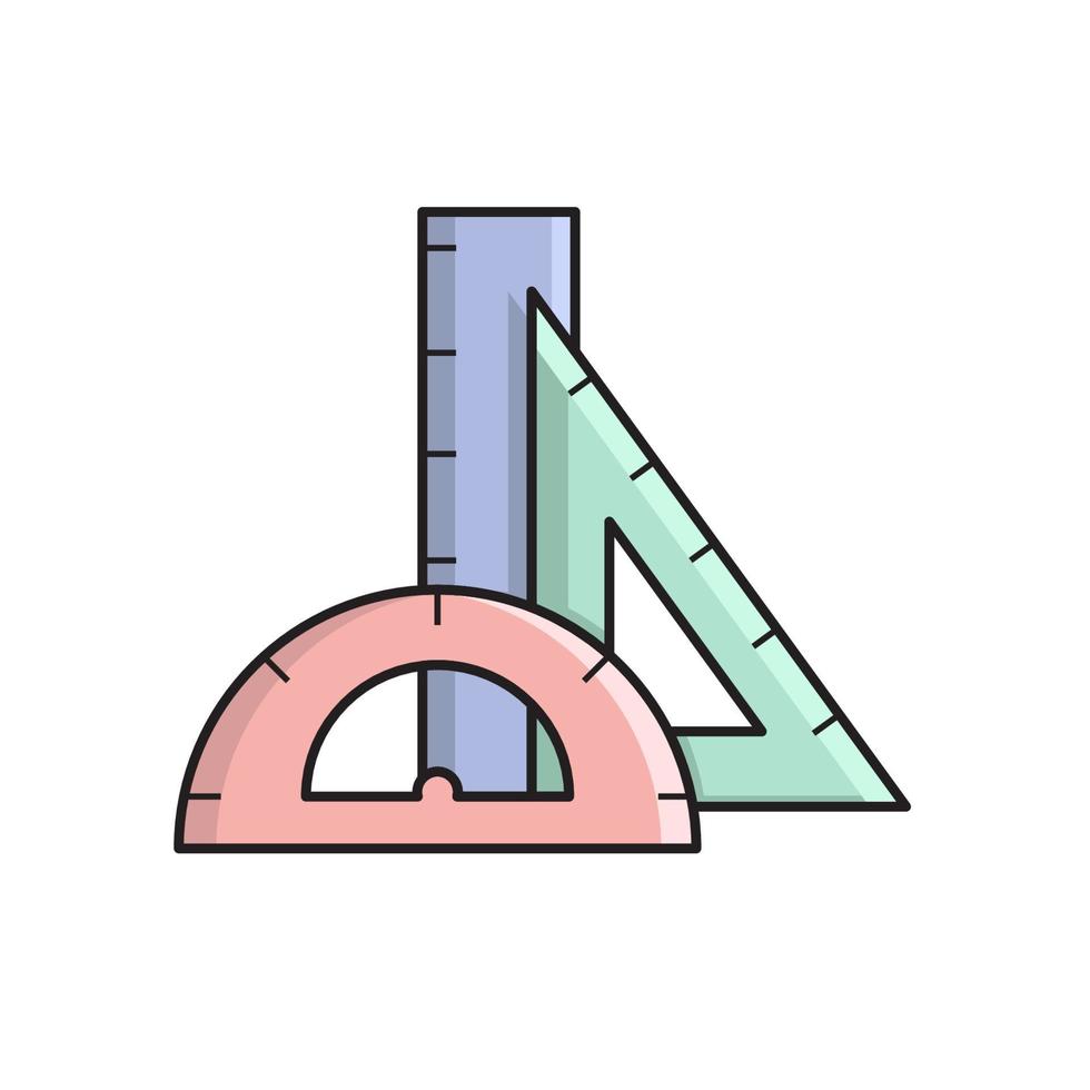 Regla triangular, regla larga y arco con ilustración de colores pastel vector