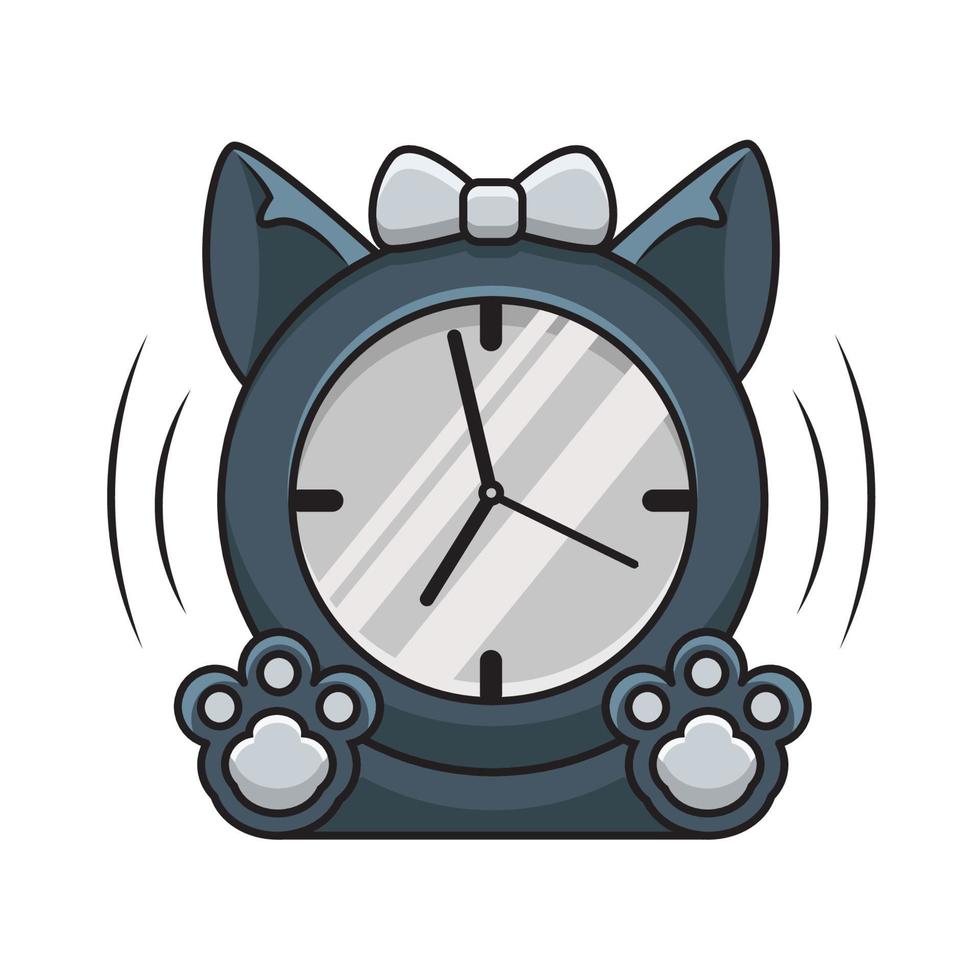 monochrome cat clock illustration vector