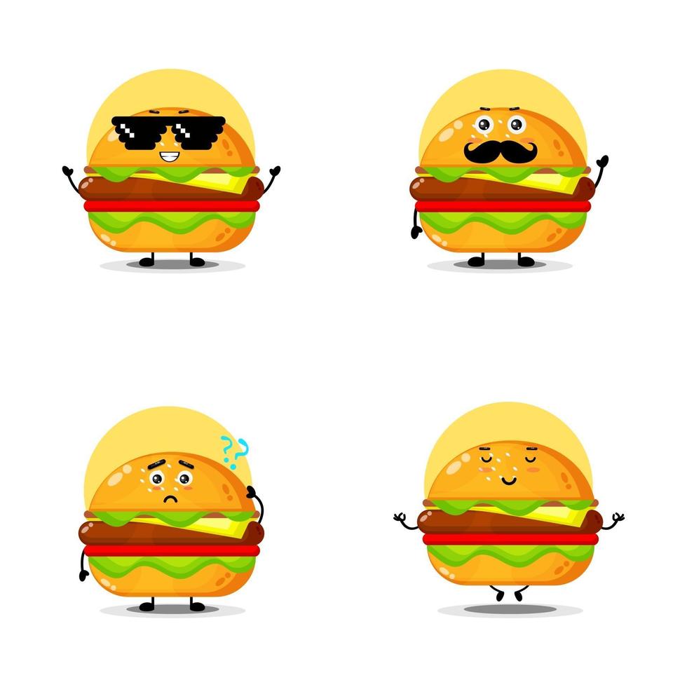 colección de lindos personajes de hamburguesas vector