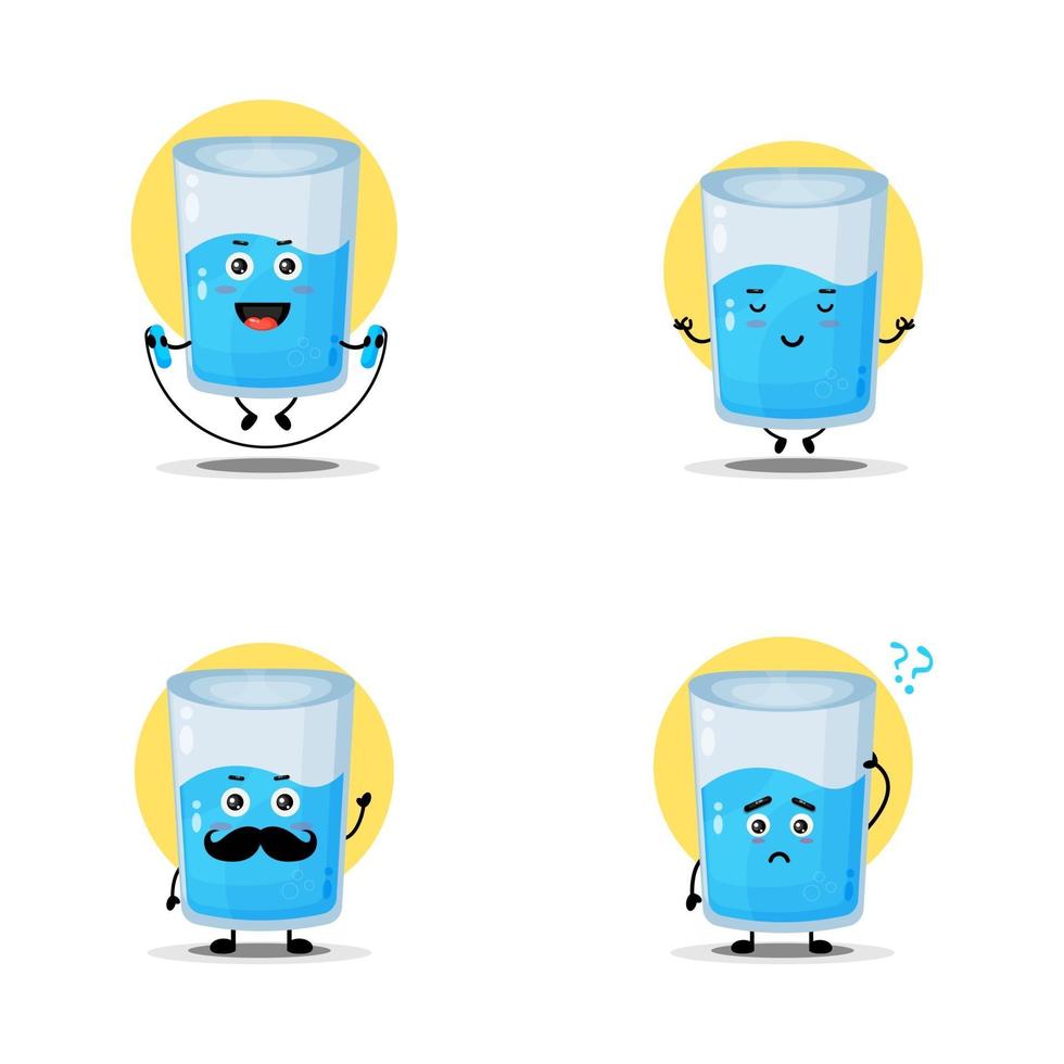 Collection of cute water glass characters vector