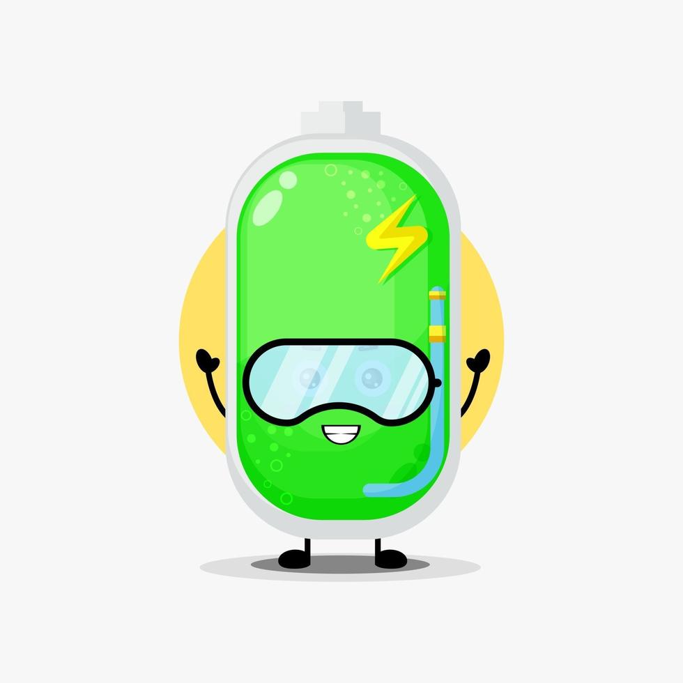 Cute battery character in diving equipment vector