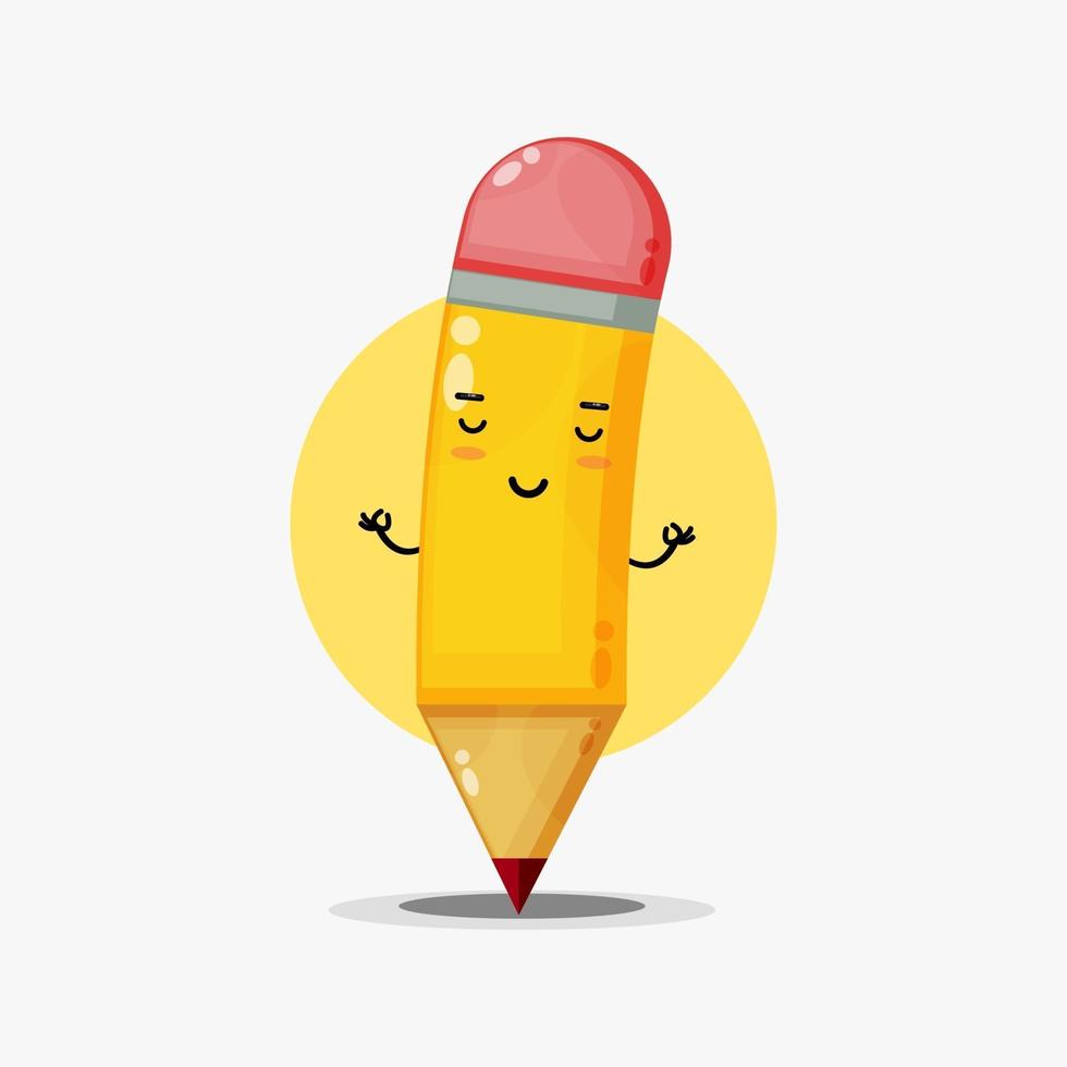 Cute pencil character meditating in yoga pose vector