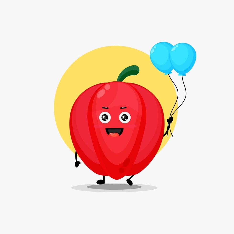 ilustración de personaje de pimiento lindo con globo vector