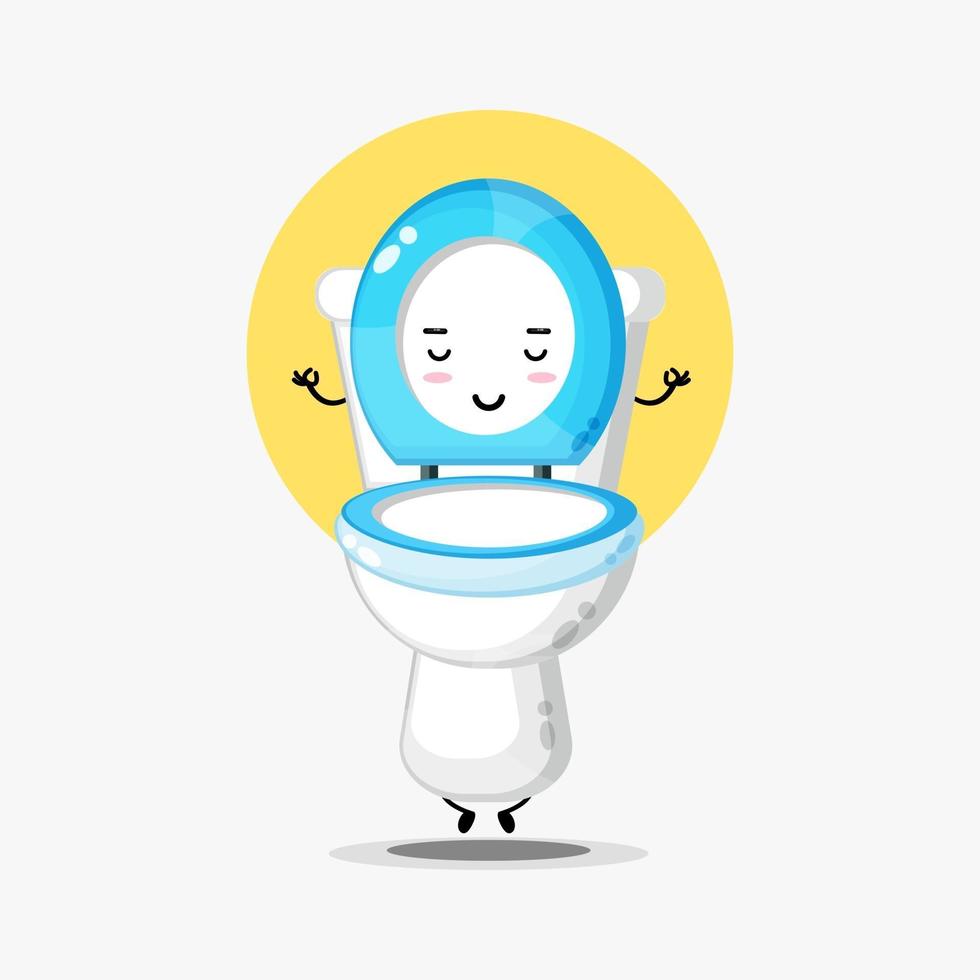 Cute toilet seat character meditating in yoga pose vector
