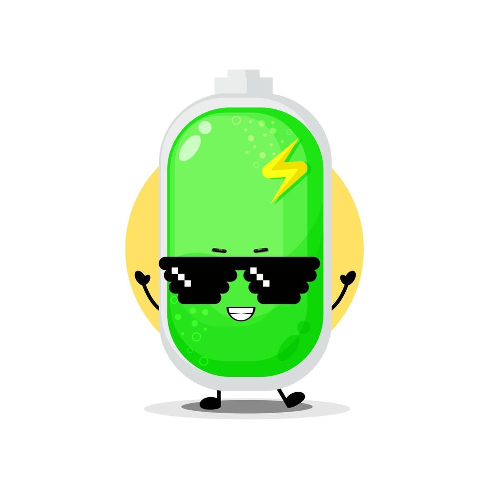 lindo personaje de batería con gafas de píxeles vector