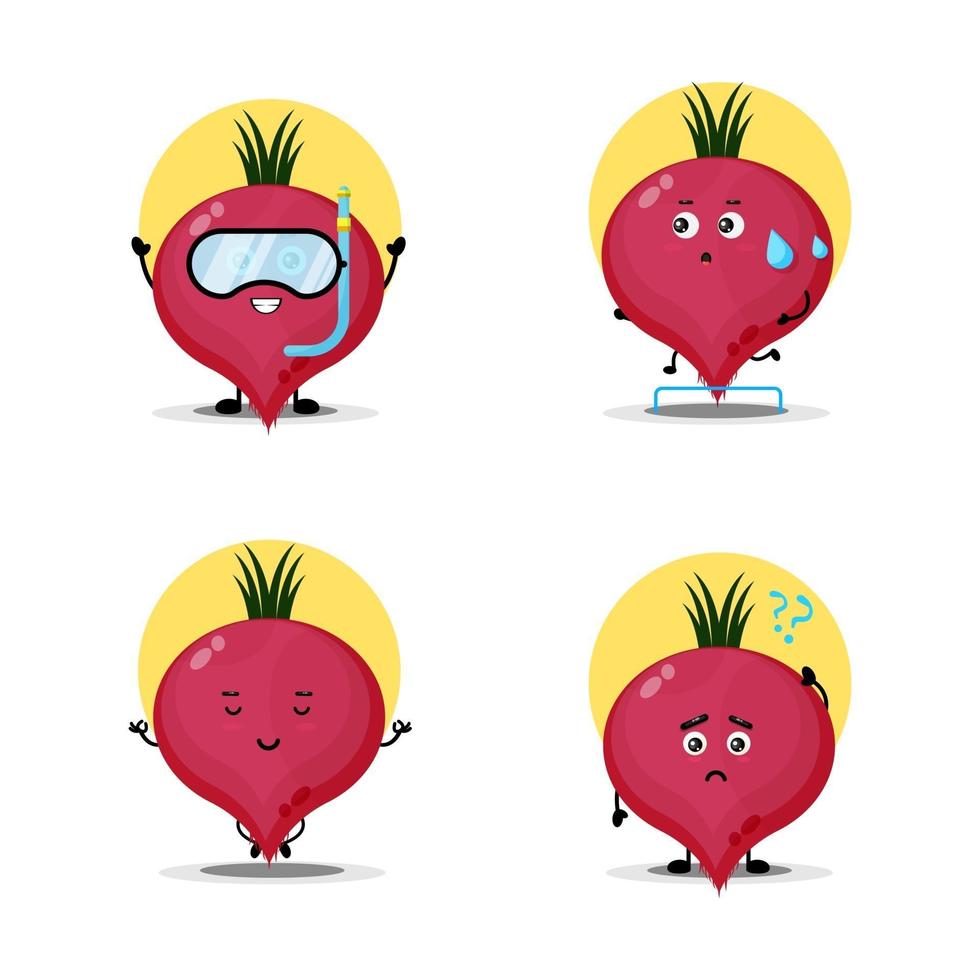 Collection of cute beetroot characters vector