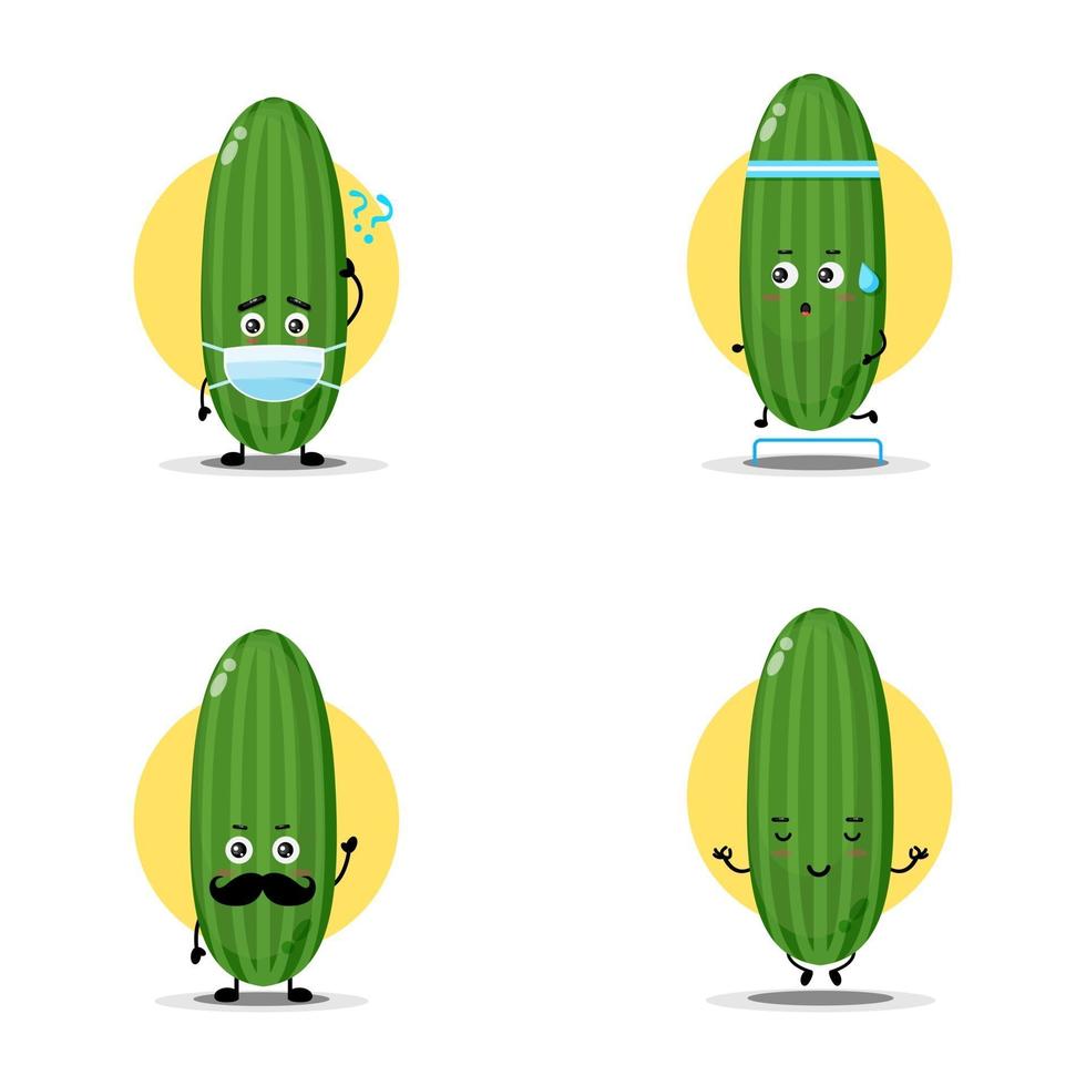 Cute cucumber character collection vector