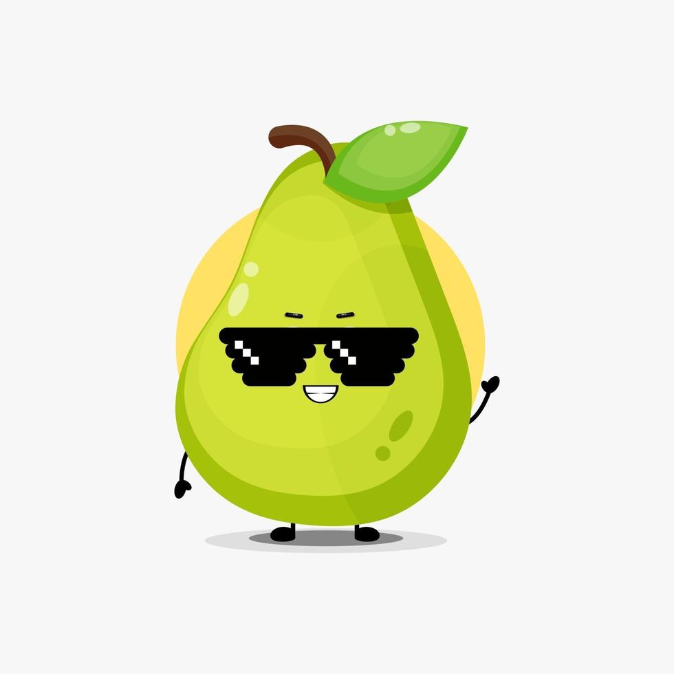 Cute pear character wearing pixel glasses vector