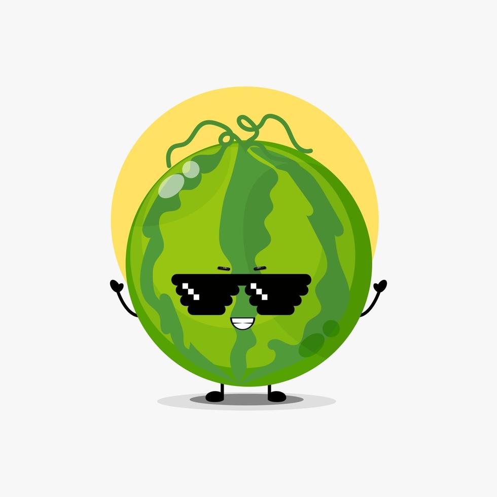 Cute watermelon character wearing pixel glasses vector