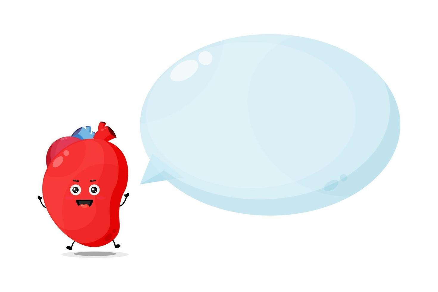 Cute heart organ character with bubble speech vector