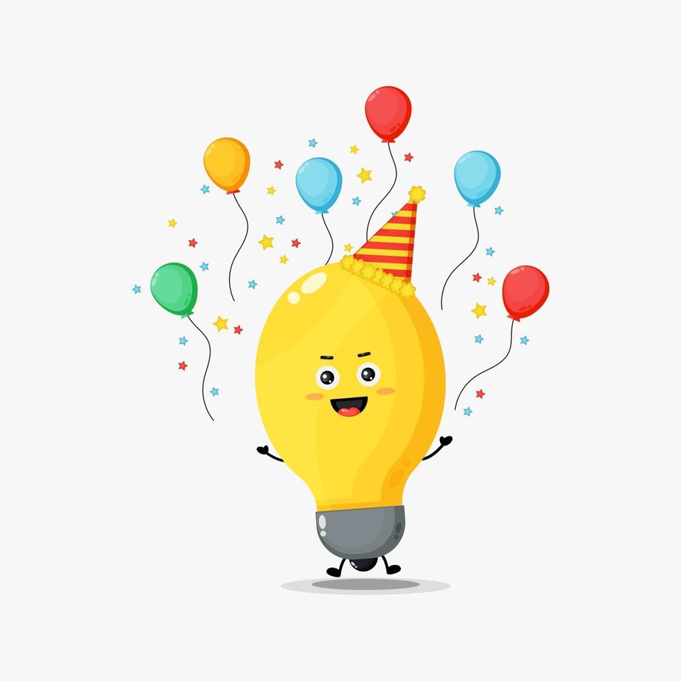 lindo personaje de lámpara celebrando cumpleaños vector
