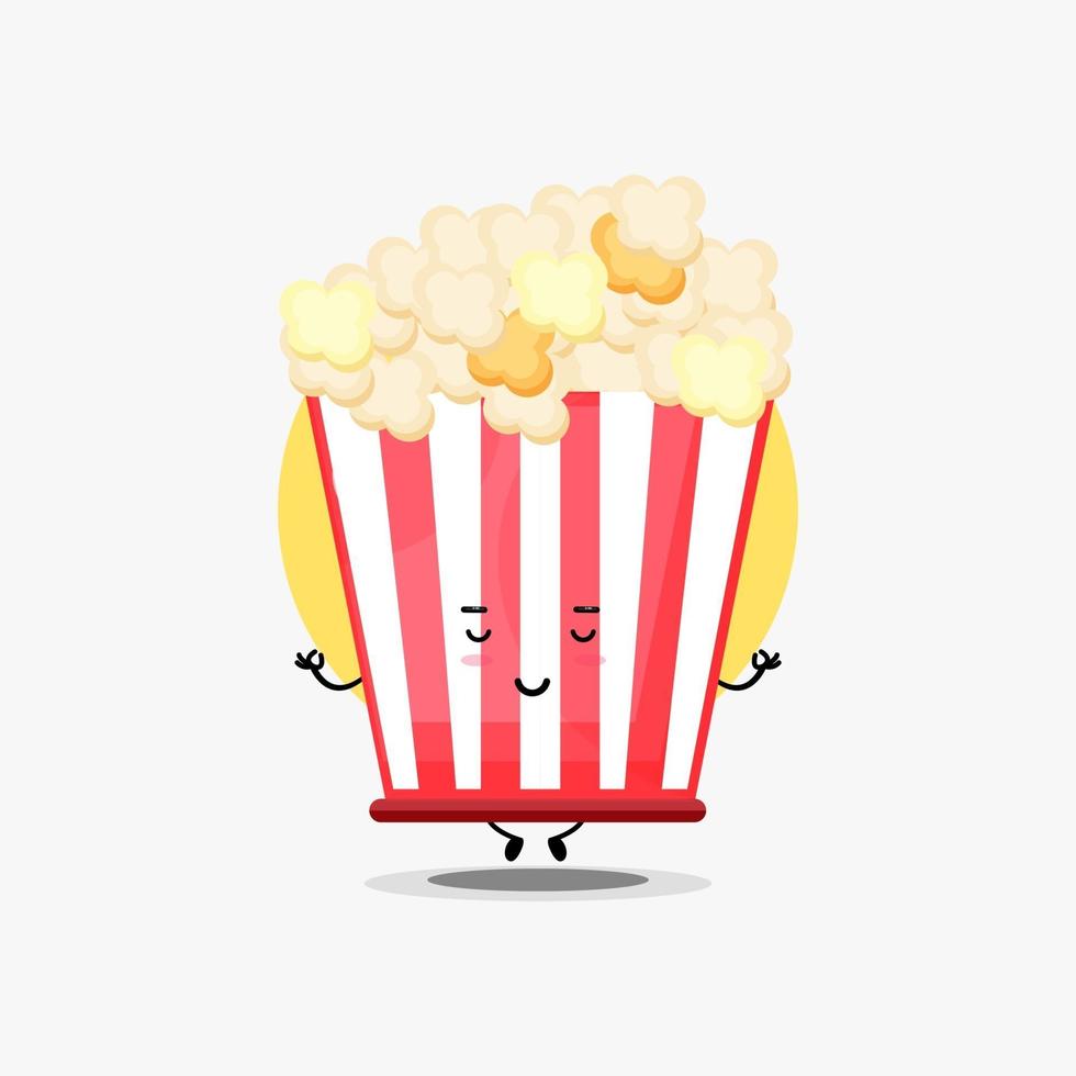 Cute popcorn character meditating in yoga pose vector