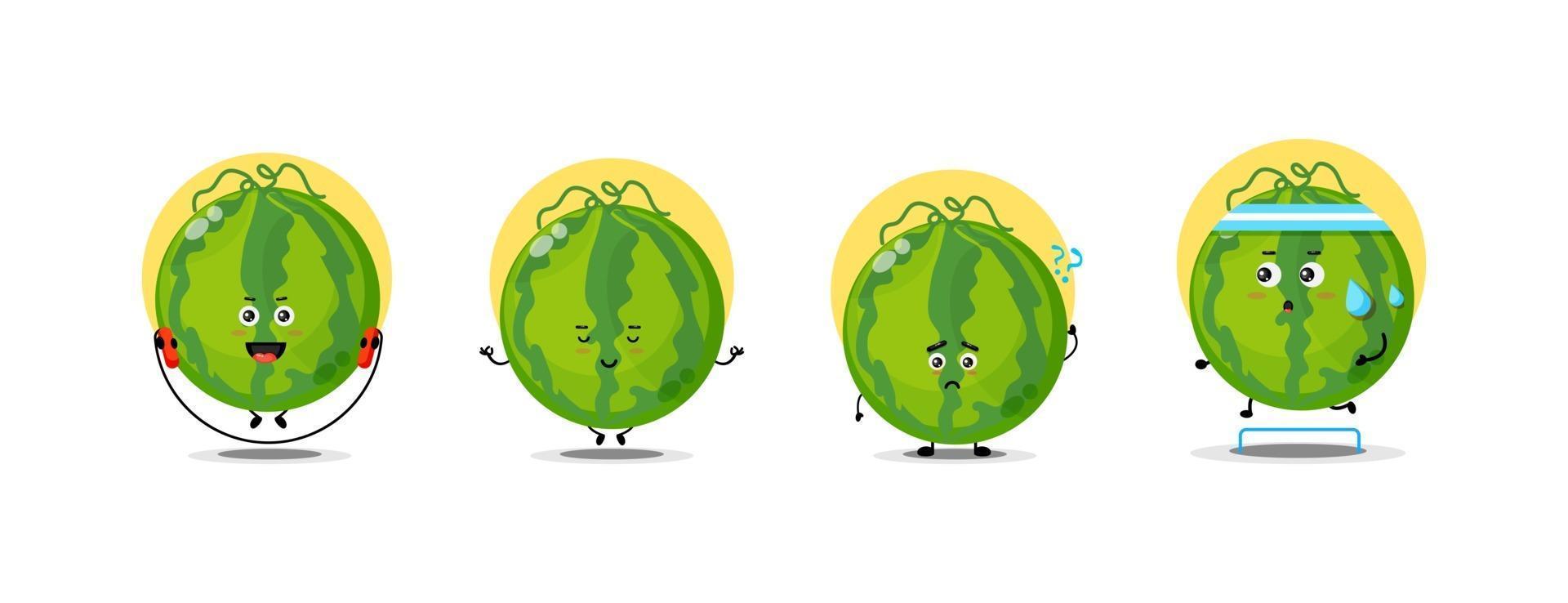 Cute watermelon character collection vector