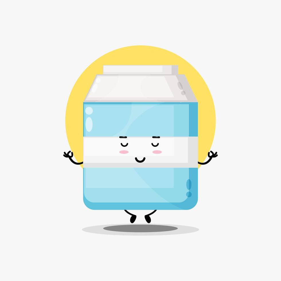 Cute milk character meditating in yoga pose vector