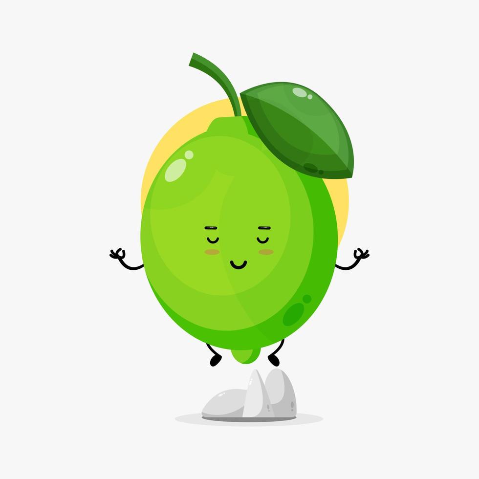 Illustration of cute lime character meditating vector