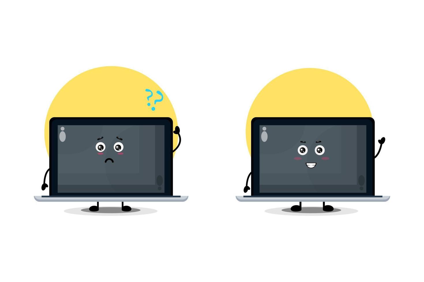 Cute laptop character with confused and happy expression vector
