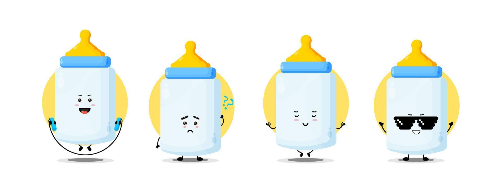 Cute baby bottle character collection vector