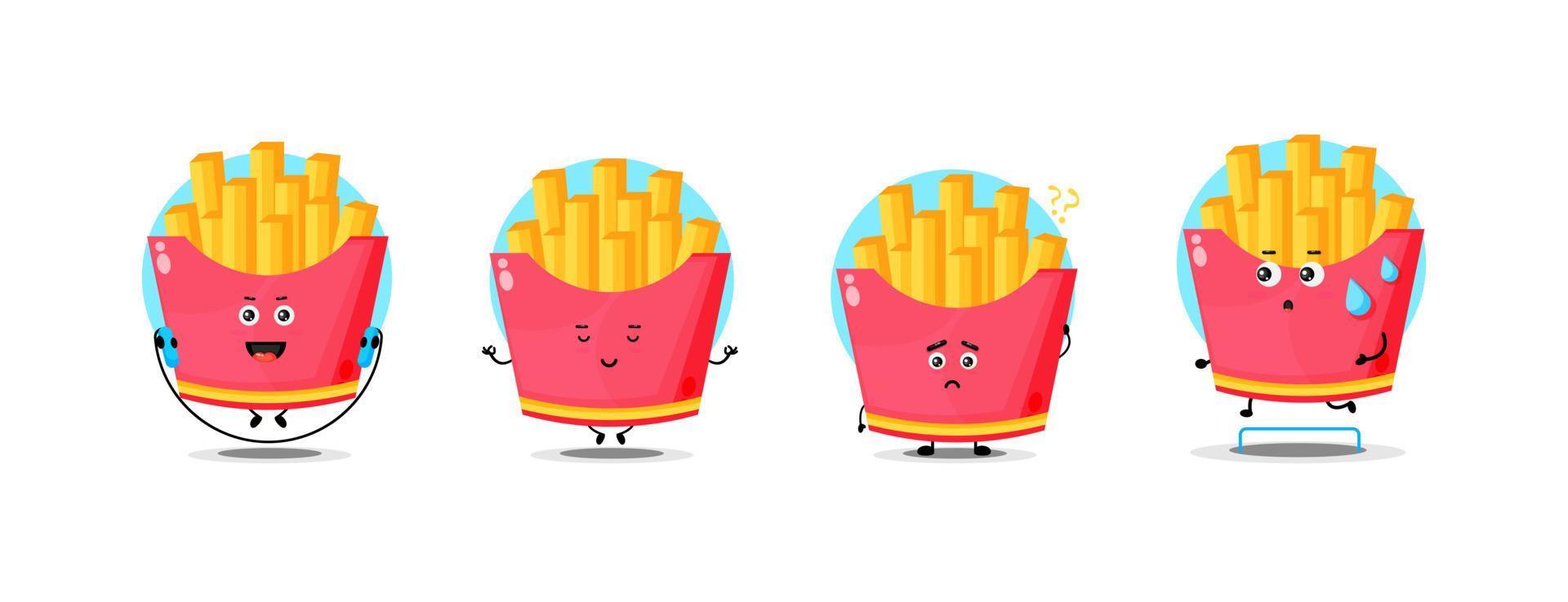 Cute french fries character collection vector