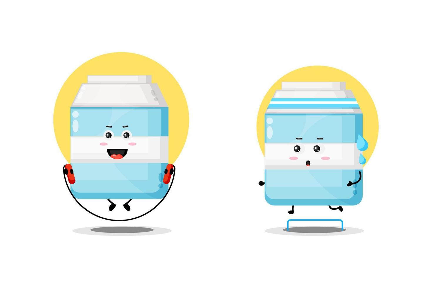 Cute milk character exercising vector