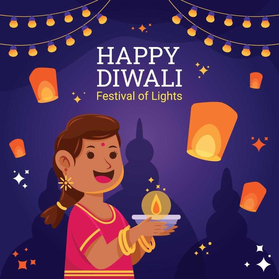 niña india celebrando el festival de diwali vector