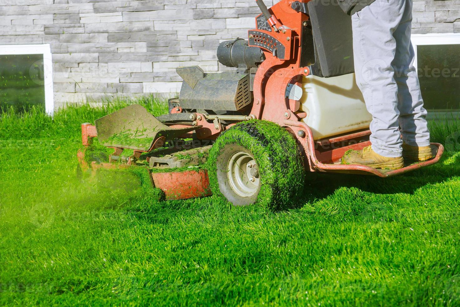 Lawn mower cutting the grass photo