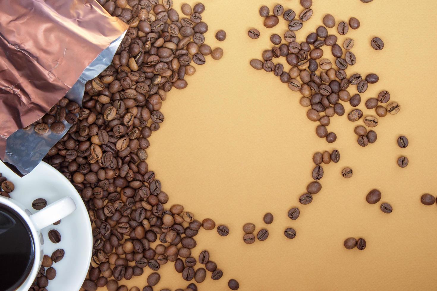White cup of Americano black coffee without milk with a bunch photo