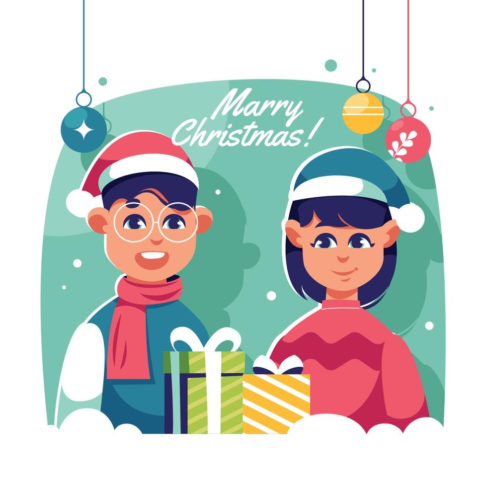 Happy Two Kids Celebrating Christmas vector