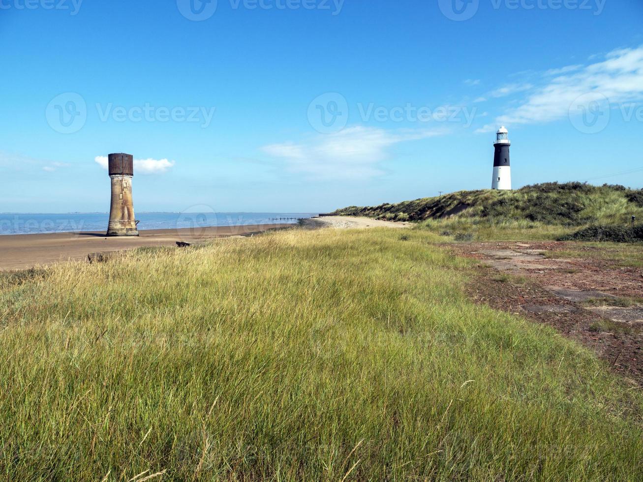 Old and new lighthouses at Spurn Point, East Yorkshire, England photo