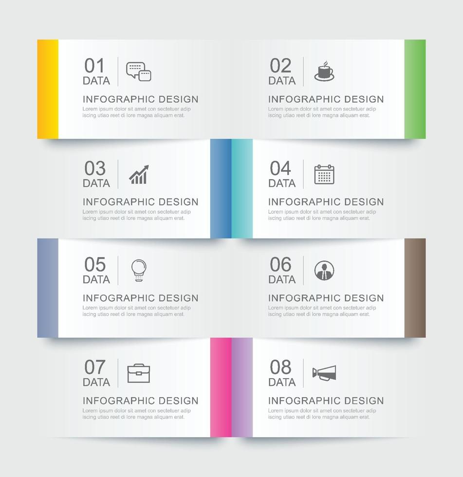 8 data infographics tab paper index template. vector