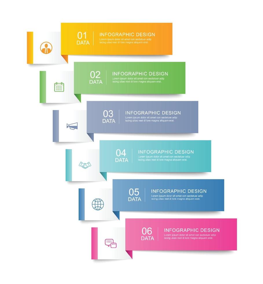 6 data infographics tab paper index template. vector