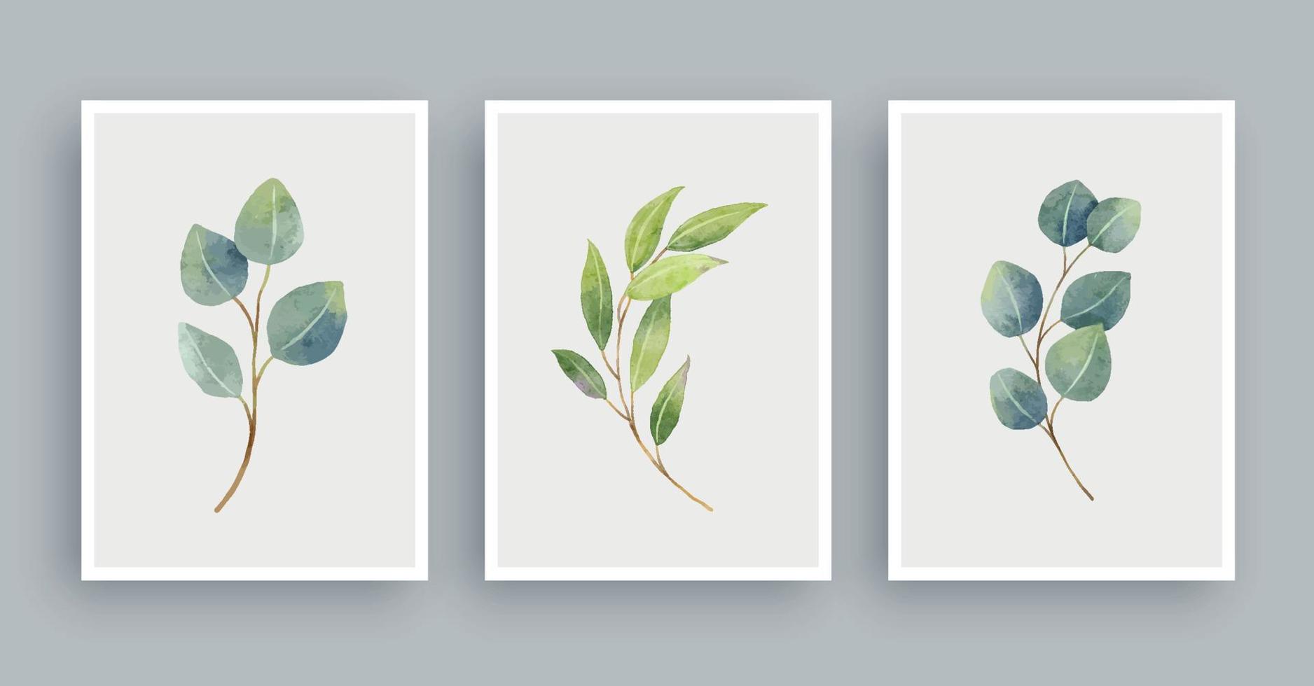 Botanical wall art watercolor painting background. Foliage art leaves vector