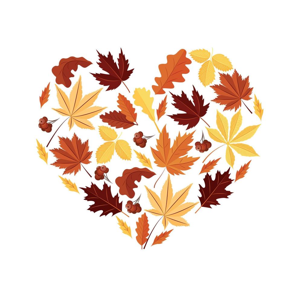 The shape of a heart made of falling leaves. vector