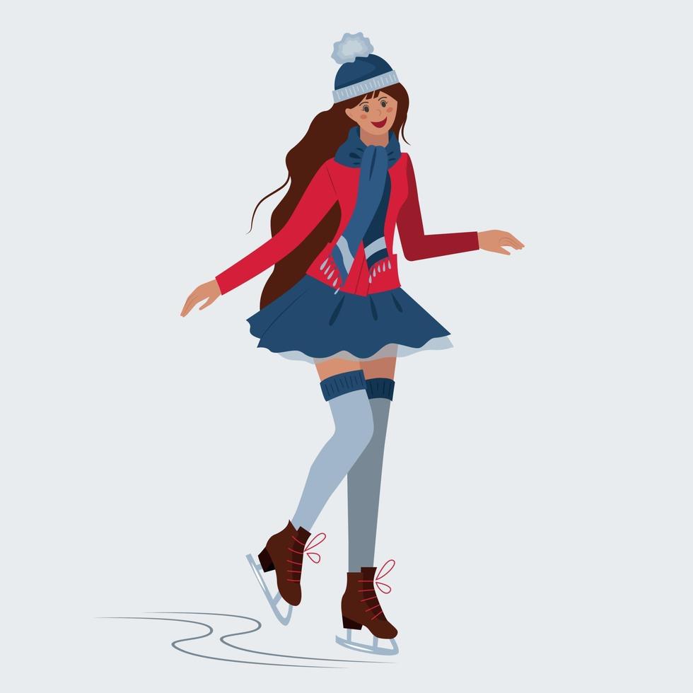 A young girl is skating. Winter sport. Leisure. vector
