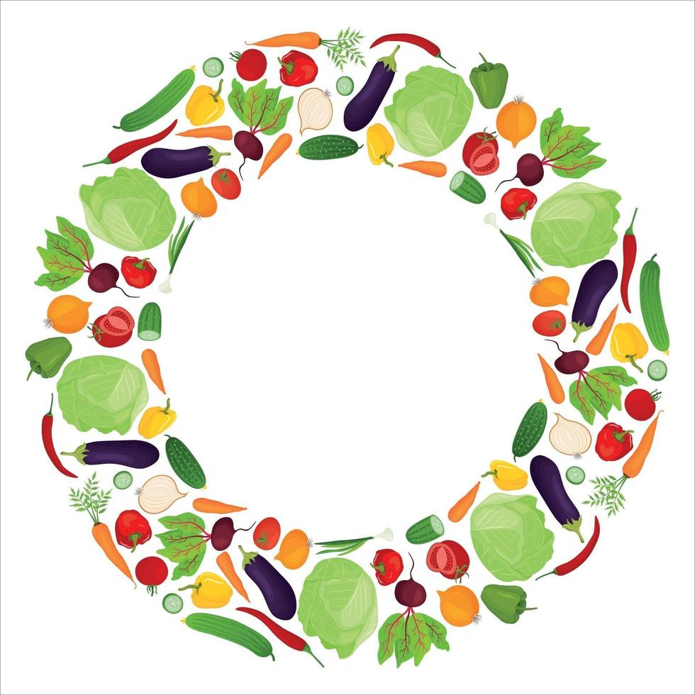 Round frame made of fresh vegetables. Big Sale Advertising. vector