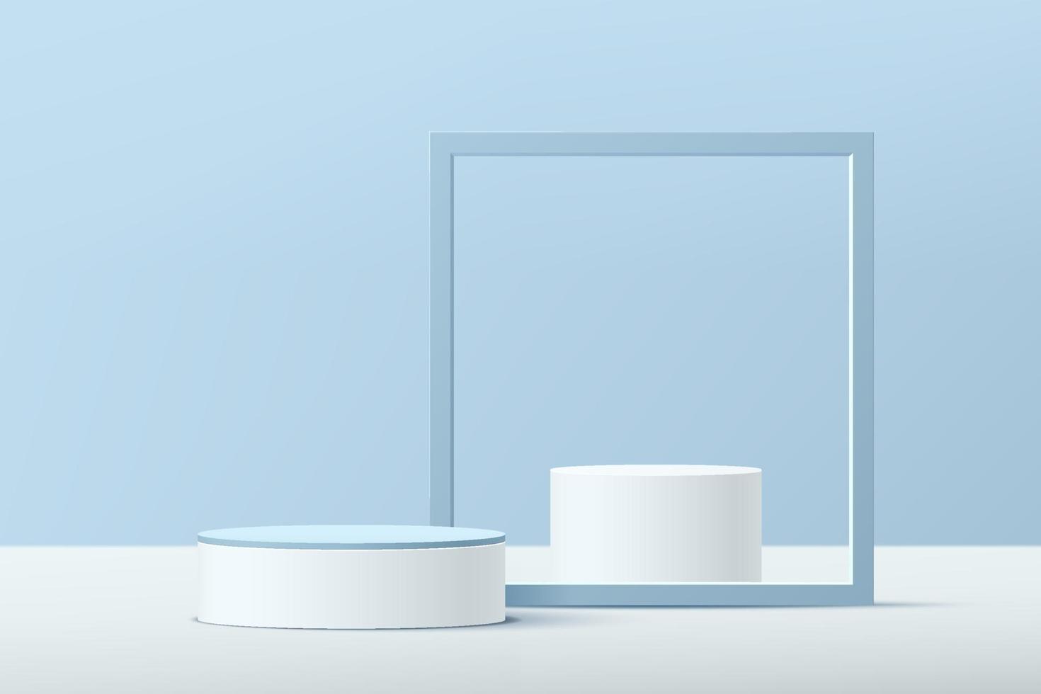 podio de pedestal geométrico 3d abstracto blanco y azul con marco cuadrado vector