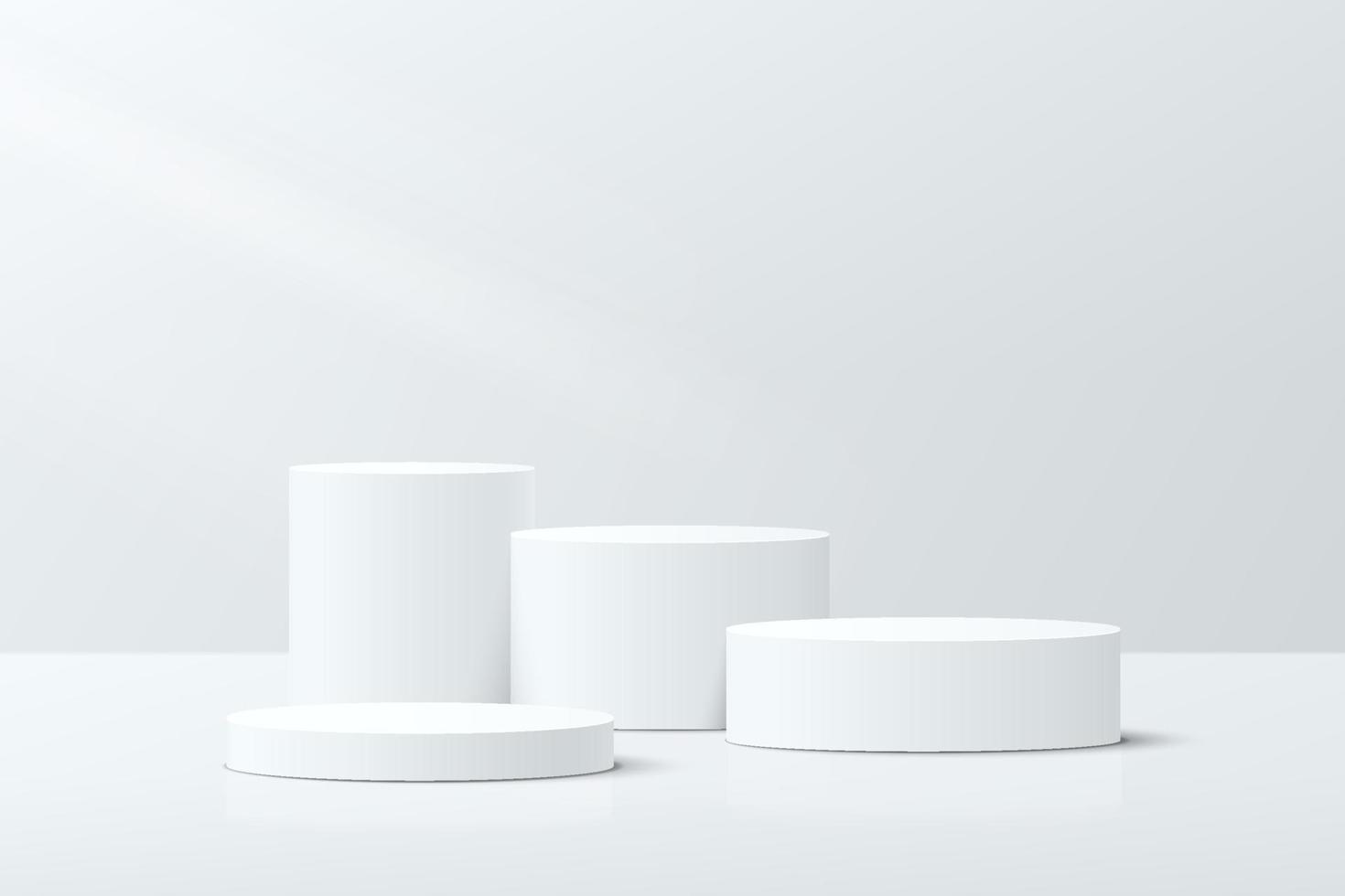 White, Gray geometric steps pedestal podium in clean empty room space. vector