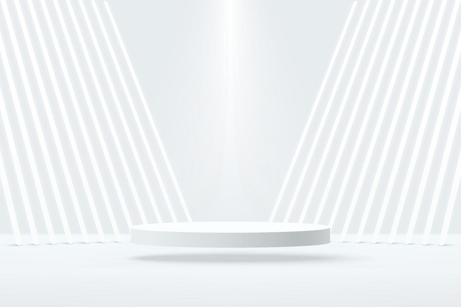 White geometric pedestal podium floating on air with perspective neon. vector