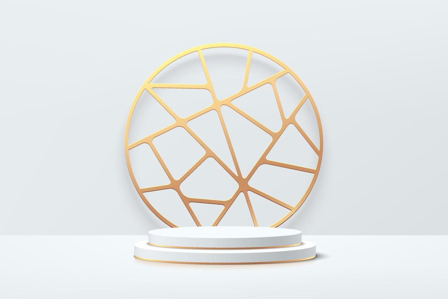 White, Gray and Gold geometric pedestal podium with golden circle. vector