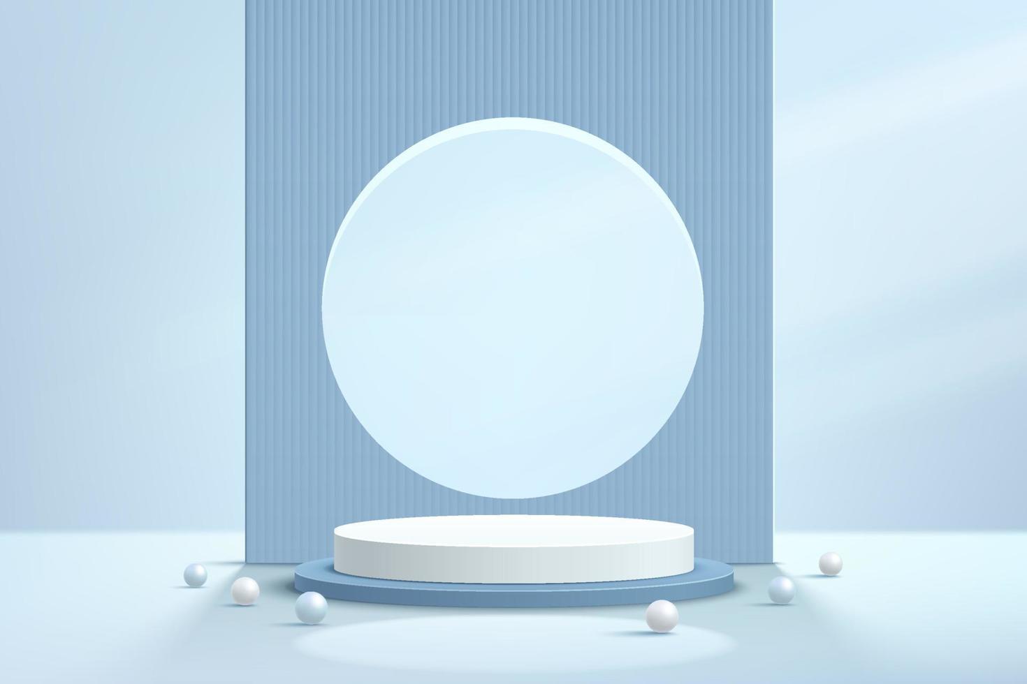 White and blue geometric pedestal podium with blue abstract backdrop. vector